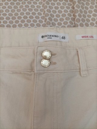 Pantalón ancho mujer color crema talla 48