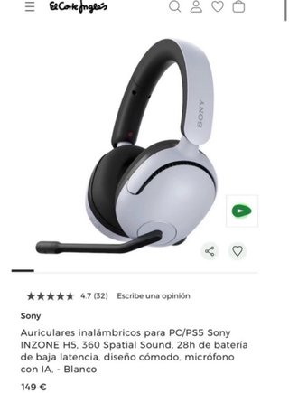 Cascos Gaming Sony INZONE H5 Inalámbricos