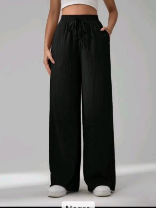 Pantalones anchos negros mujer