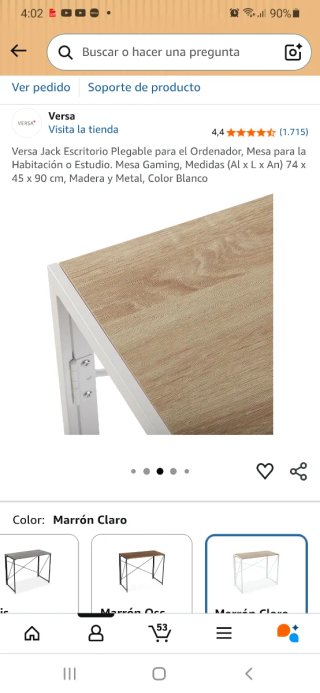 Mesa Escritorio Plegable Versa Madera y Metal