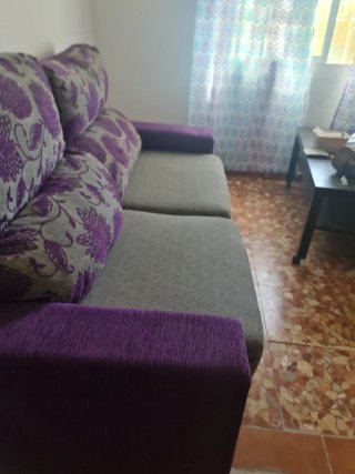 Sofá modular tela gris y morado
