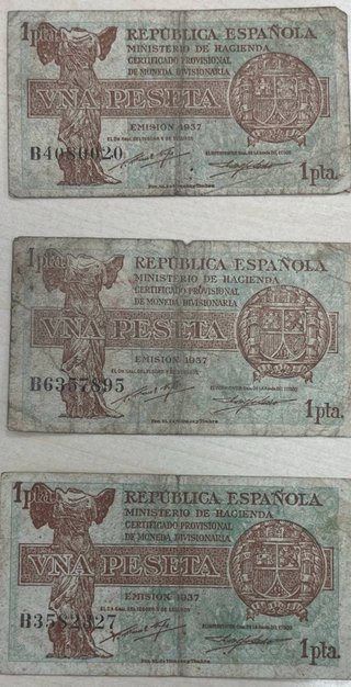 Lote 3 Billetes 1 Peseta 1937 República Española