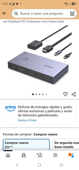 Switch KVM UGREEN HDMI USB C 4K 60Hz 2 Ingressi 1 Uscita