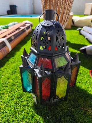 Farolillo marroquí de cristal y metal