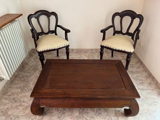 Conjunto mesa centro y 2 sillones madera