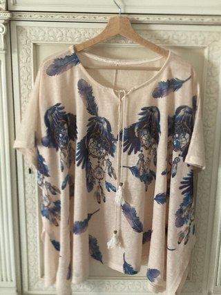 Blusa con stampa piume e acchiappasogni