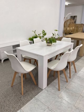 CHOLLO Pack Mesa Blanca 6 Plazas + 6 Sillas