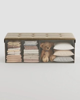 Puff Plegable de Almacenaje Mazie, Banco Reposapiés Marrón Camello SONGMICS LSF077R01
