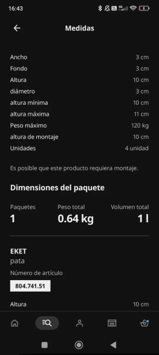 Patas madera Eket Ikea (Set 8)