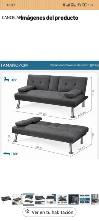 Sofá Cama Gris Tela