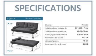 Sofá Cama Gris Tela