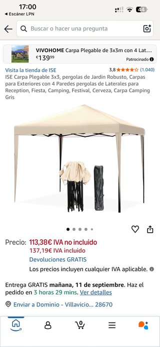 Carpa Plegable ISE 3x3 Beige