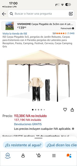 Carpa Plegable ISE 3x3 Beige