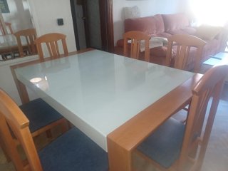 Mesa comedor madera y cristal 6 sillas madera
