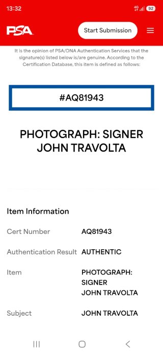 Foto Pulp Fiction Firmada John Travolta (PSA+JSA)