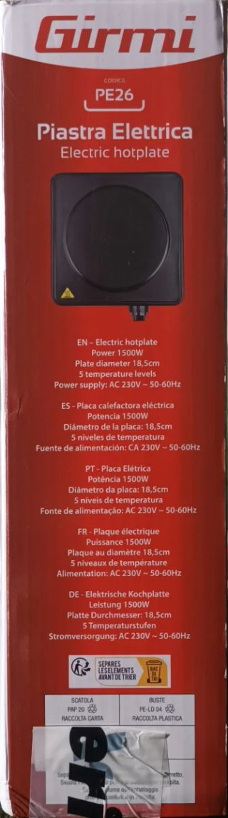 Hornillo Eléctrico Girmi 1500W