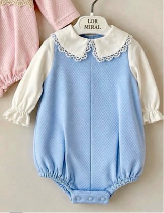 Pelele niña 3 meses azul con cuello blanco