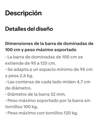 Barra dominadas CORENGTH (Decathlon) 100cm