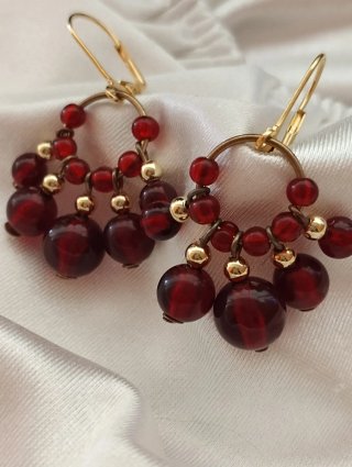 Orecchini vintage perle vetro rosso granato