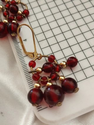 Orecchini vintage perle vetro rosso granato