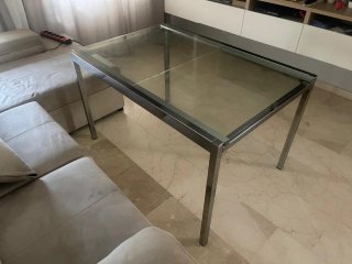 Mesa de centro cristal y metal