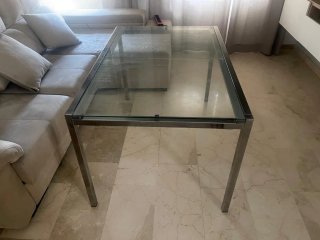 Mesa de centro cristal y metal