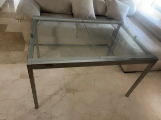 Mesa de centro cristal y metal