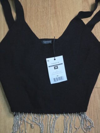 Top Negro Tiffosi Flecos Brillantes Talla M