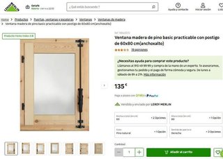 VENTANA MADERA PINO PRACTICABLE 60 X 80