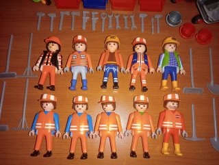 Playmobil-Operarios obra pública Reciclaje ciudad.