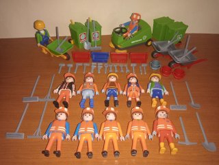 Playmobil-Operarios obra pública Reciclaje ciudad.