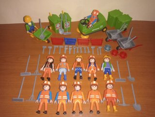 Playmobil-Operarios obra pública Reciclaje ciudad.