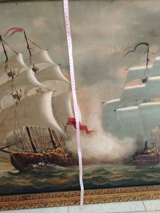 Cuadro antiguo de barcos de vela Batalla naval