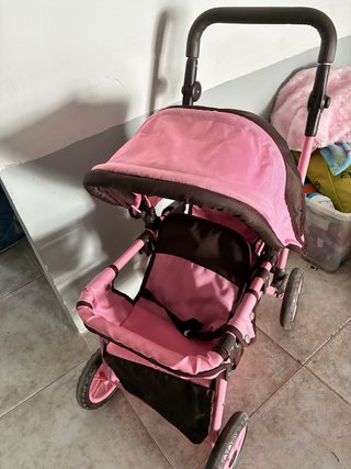 Carrito de muñecas gemelar rosa