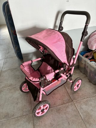 Carrito de muñecas gemelar rosa