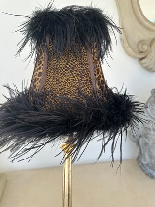 Lámpara Vintage Tela Leopardo Plumas