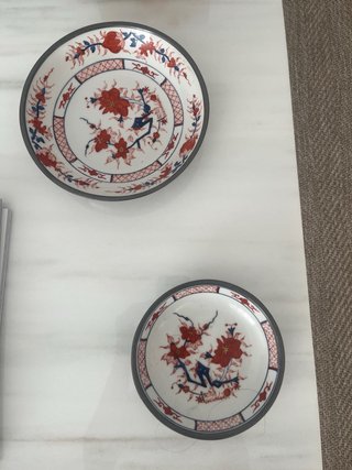 2 Platos Decorativos Cerámica Rojo Blanco