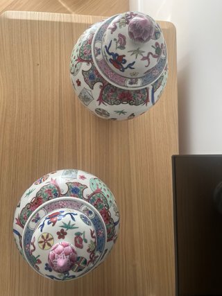 2 Jarrones Decorativos Porcelana con Tapa