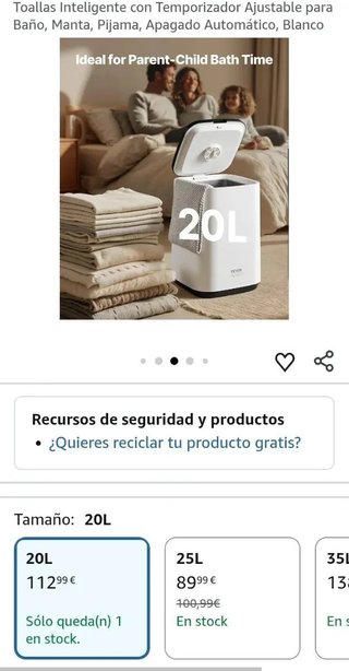 Calentador toallas VEVOR 20 l con pantalla LED