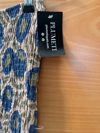 Vestido largo estampado beige y azul