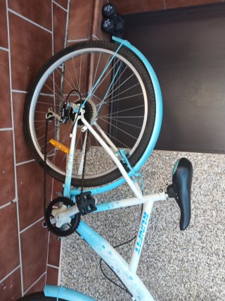 Bicicleta infantil azul y blanca