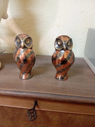 Coppia di gufi vintage smaltati