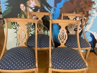 4 Sillas Diseño Colonial Tapizado Azul