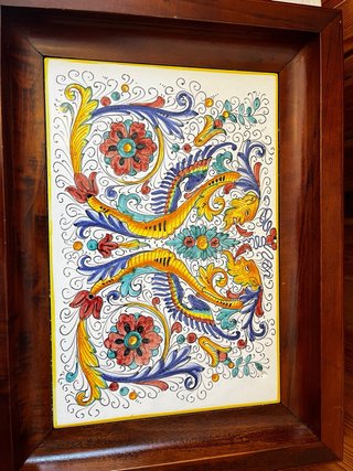 Vassoio e tazzine in Legno/ceramica dipinto a mano