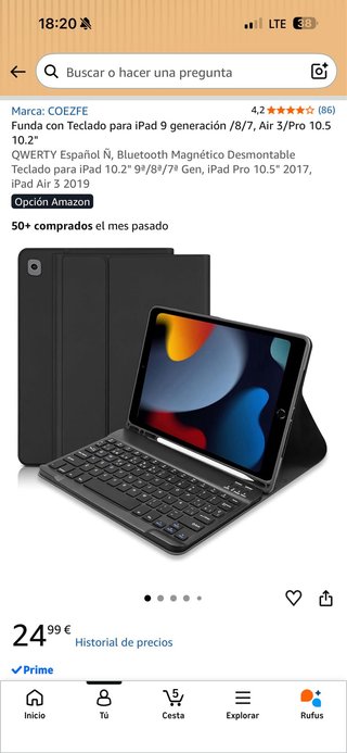 Funda Teclado iPad 7, 8, 9 Gen Negro