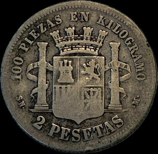 Moneda 2 Pesetas 1870 España