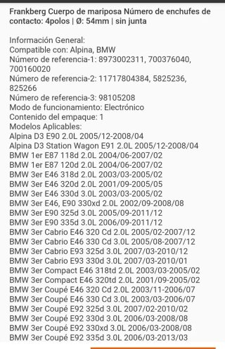 Cuerpo Mariposa BMW