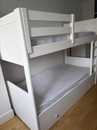 Litera blanca madera con cama nido
