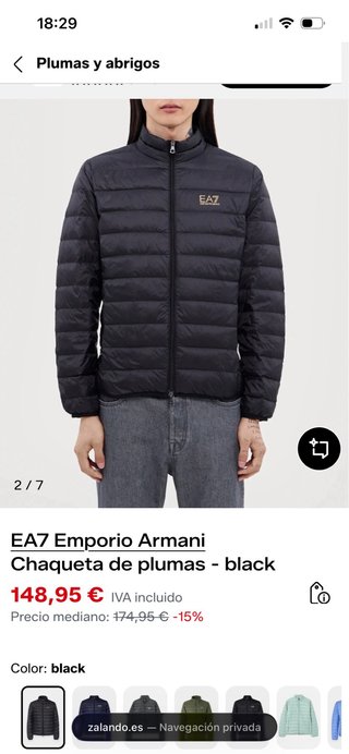 Chaqueta plumífero EA7 negra