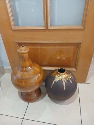 Jarrón Cerámica Marrón y Dorado